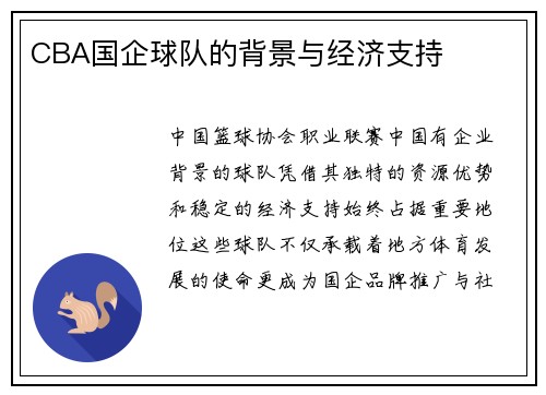 CBA国企球队的背景与经济支持