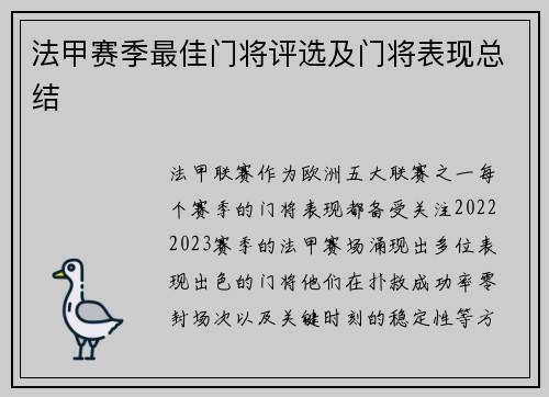 法甲赛季最佳门将评选及门将表现总结